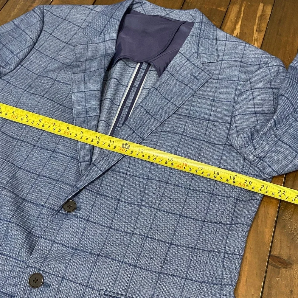 Bonobos Jetsetter Slim Fit 42R Blue Windowpane Plaid Stretch Wool Blazer
